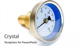  Presentation with measurement - Presentation theme having businessman in tuxedo and pie chart on blackboard background and a gray colored foreground