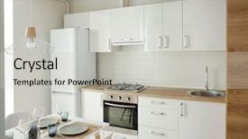  Presentation with light - PPT theme consisting of refrigeration design - interior of light modern kitchen background and a light gray colored foreground