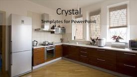  Presentation with interior - Audience pleasing presentation theme consisting of refrigeration design - modern kitchen interior backdrop and a mint green colored foreground