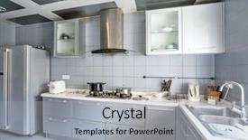  Presentation with kitchen design - Beautiful slide set featuring refrigeration design - modern kitchen backdrop and a light gray colored foreground