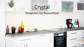  Presentation with interior - PPT theme featuring refrigeration design - new modern kitchen interior background and a sky blue colored foreground