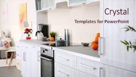  Presentation with kitchen design - Audience pleasing PPT theme consisting of refrigeration design - new modern kitchen interior backdrop and a lemonade colored foreground