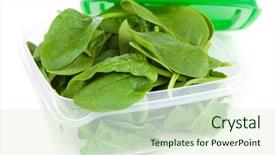  Presentation with spinach - Colorful slide set enhanced with entrepot frigorifique - baby spinach leaves backdrop and a soft green colored foreground