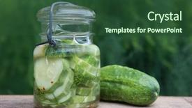  Presentation with pickle - Audience pleasing presentation theme consisting of refrigerator cucumber pickles backdrop and a tawny brown colored foreground