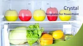  Presentation with refrigerator - Presentation theme enhanced with refrigerator full of food background and a sky blue colored foreground