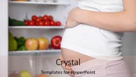  Presentation with refrigerator - Beautiful slides featuring foodborne - pregnant woman standing near refrigerator backdrop and a coral colored foreground