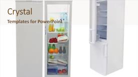  Presentation with refrigerator - Cool new slides with frozen foods freezer full - refrigerator isolated under the white backdrop and a lemonade colored foreground