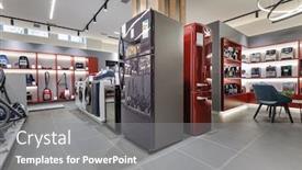  Presentation with machines - PPT theme featuring refrigerators-washing-machines-and-coffee background and a gray colored foreground