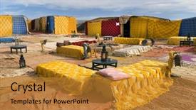  Presentation with boot camp certificate - Audience pleasing presentation theme consisting of refugge - nomad camp for tourists backdrop and a gold colored foreground