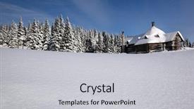  Presentation with ski - Beautiful PPT theme featuring refuge place - ski resort house backdrop and a  colored foreground
