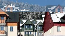  Presentation with hotels - Colorful slides enhanced with refuge place - snow-covered ski resort hotels backdrop and a  colored foreground
