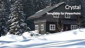 Presentation with house forest - Slides featuring refuge place - snow-covered ski resort house background and a  colored foreground