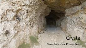  Presentation with stacked stone wall - Audience pleasing presentation theme consisting of refuge place - tunnel in stone wall backdrop and a mint green colored foreground