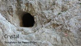  Presentation with stacked stone wall - PPT theme having refuge place - tunnel in stone wall background and a light gray colored foreground