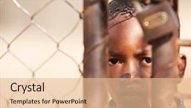  Presentation with metallic - Cool new slide set with refugee - african child locked behind backdrop and a lemonade colored foreground