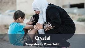  Presentation with arabic woman - Presentation design featuring refugee - arabic muslim middle eastern poor background and a tawny brown colored foreground