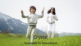  Presentation with girl running on the beach clouds - PPT layouts featuring refugee - boy and girl running background and a gold colored foreground