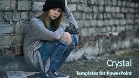  Presentation with homeless - Cool new presentation design with refugee - homeless poor teenage girl sitting backdrop and a ocean colored foreground
