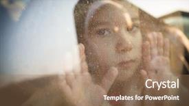  Presentation with refugee - Theme enhanced with refugee - little boy looking through window background and a coral colored foreground