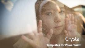  Presentation with airplane wing through airplane window - Slide deck consisting of refugee - little boy looking through window background and a coral colored foreground