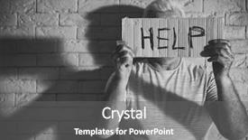  Presentation with white brick wall - PPT theme enhanced with refugee - poor man holding sign background and a gray colored foreground