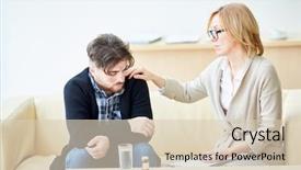  Presentation with everything - Slide set consisting of refugee - professional psychologist reassuring young man background and a lemonade colored foreground