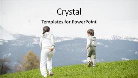  Presentation with spring - Slide deck enhanced with refugee children - boy and girl running background and a  colored foreground