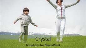  Presentation with refugee - Colorful PPT layouts enhanced with refugee children - boy and girl running backdrop and a gold colored foreground