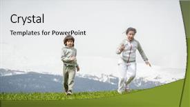  Presentation with spring - PPT layouts featuring refugee children - boy and girl running background and a  colored foreground