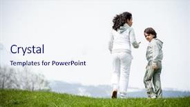  Presentation with spring - Slide deck consisting of refugee children - boy and girl running background and a  colored foreground