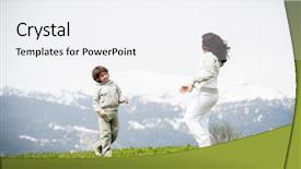  Presentation with girl running on the beach clouds - PPT theme consisting of refugee children - boy and girl running background and a white colored foreground