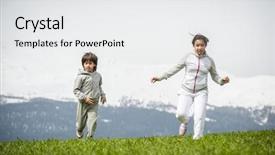  Presentation with girl running on the beach clouds - Beautiful slide deck featuring refugee children - boy and girl running backdrop and a  colored foreground