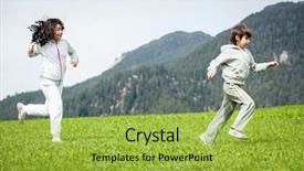  Presentation with spring - Slides having refugee children - boy and girl running background and a yellow colored foreground