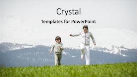  Presentation with girl running on the beach clouds - PPT layouts featuring refugee children - boy and girl running background and a  colored foreground