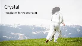  Presentation with girl running on the beach clouds - Slides having refugee children - boy and girl running background and a white colored foreground