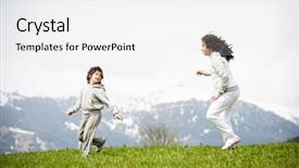  Presentation with girl running on the beach clouds - Amazing PPT layouts having refugee children - boy and girl running backdrop and a  colored foreground