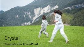  Presentation with girl running on the beach clouds - Theme having refugee children - boy and girl running background and a  colored foreground