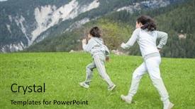  Presentation with girl running on the beach clouds - Audience pleasing slide deck consisting of refugee children - boy and girl running backdrop and a  colored foreground