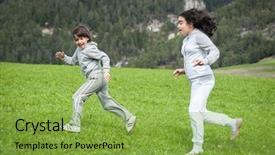  Presentation with spring - Colorful slide set enhanced with refugee children - boy and girl running backdrop and a seafoam green colored foreground