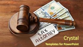  Presentation with attorney - Colorful presentation theme enhanced with refund system - card with text tax attorney backdrop and a tawny brown colored foreground