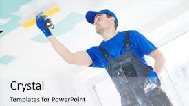  Presentation with ceiling designs - Amazing PPT theme having refurbishment plasterer spackling a gypsum backdrop and a sky blue colored foreground
