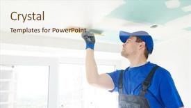  Presentation with plaster - Cool new PPT theme with refurbishment plasterer spackling a gypsum backdrop and a sky blue colored foreground