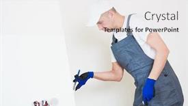  Presentation with worker - Cool new slides with refurbishment-worker-spackling-a-wall backdrop and a white colored foreground