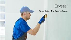  Presentation with worker - PPT theme enhanced with refurbishment-worker-spackling-a-wall background and a light gray colored foreground