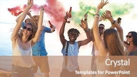  Presentation with dancing - Amazing presentation theme having reggae - ecstatic friends dancing energetically backdrop and a coral colored foreground