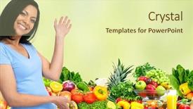  Presentation with frame of fruits and vegetables - Audience pleasing PPT theme consisting of regime - young woman with vegetables backdrop and a soft green colored foreground