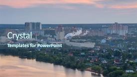  Presentation with regional development - Slides featuring regional development - cottage village residential buildings near background and a ocean colored foreground