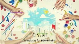  Presentation with regional development - Presentation design featuring regional development - top view of people hands background and a lemonade colored foreground