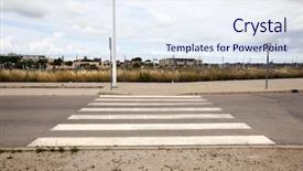  Presentation with pedestrian crossing - Cool new PPT theme with regional economics - pedestrian crossing in abandoned housing backdrop and a sky blue colored foreground
