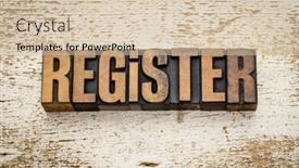  Presentation with barn wood - Colorful slide deck enhanced with register-word-in-vintage-letterpress backdrop and a soft green colored foreground